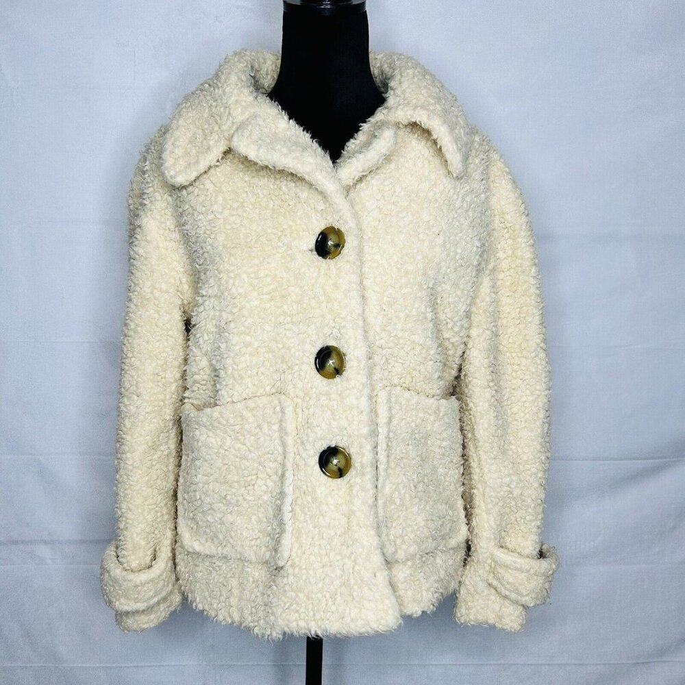 Free People Cream Teddy Coat with Tortoiseshell Buttons